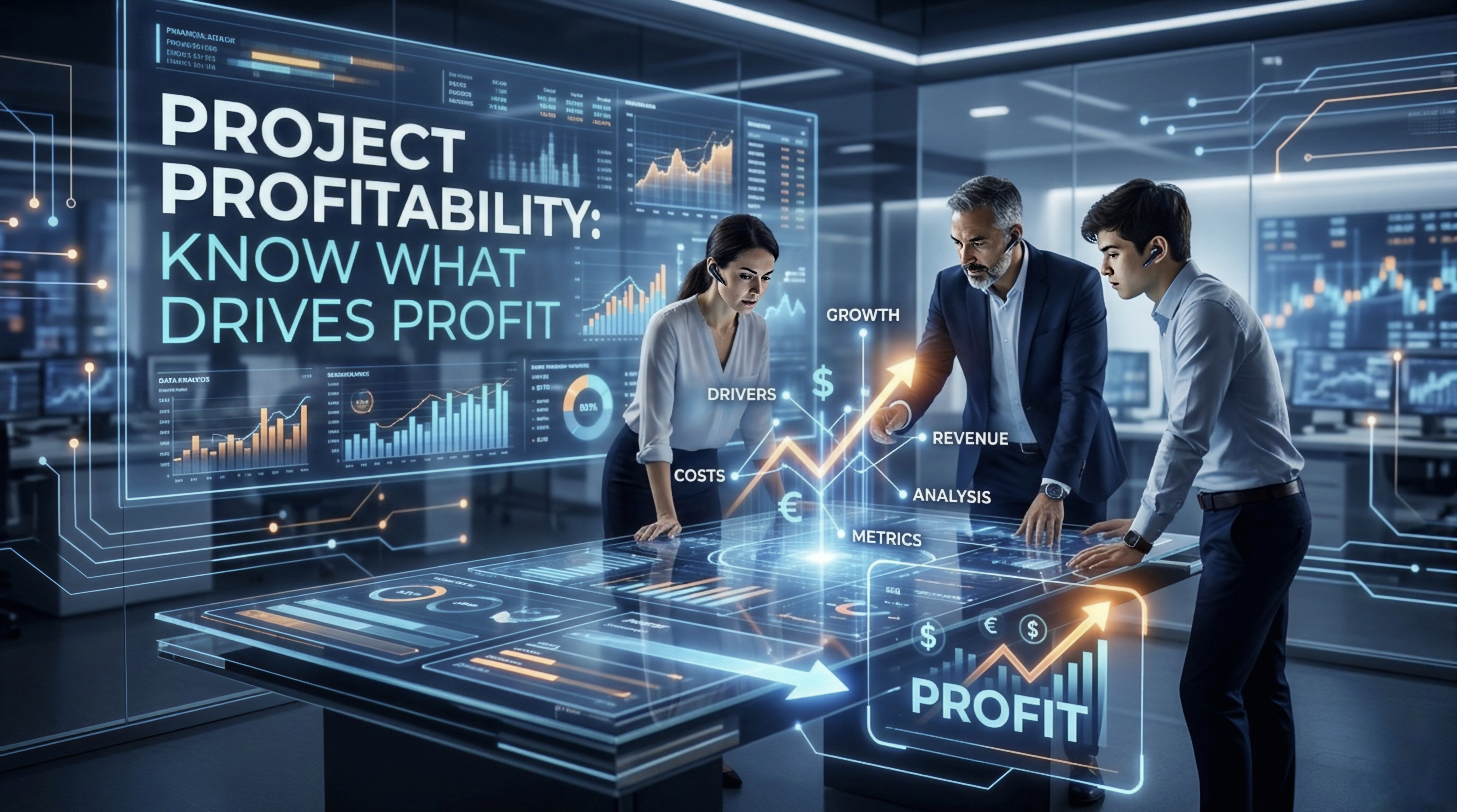 项目利润分析仪表盘，展示收入、成本和利润率分析